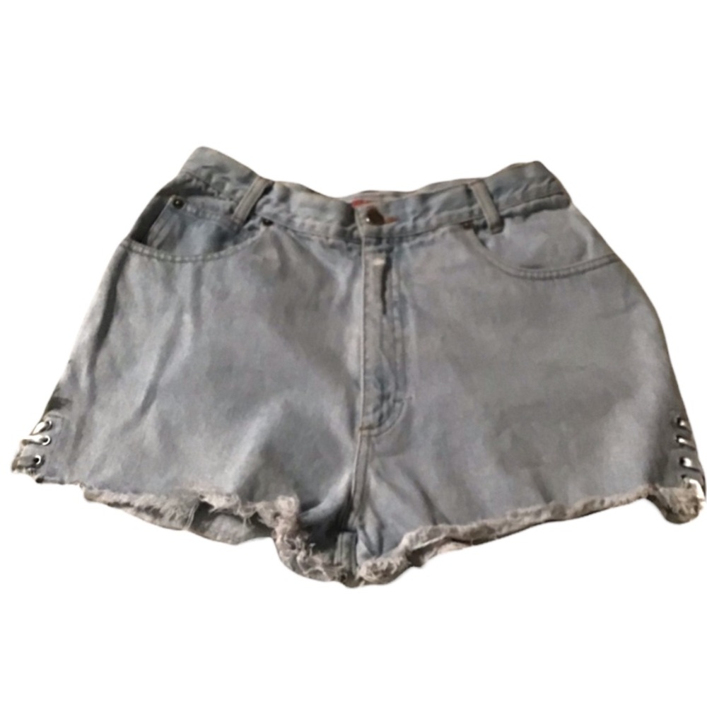 Mid Rise Frayed Hem Destroyed Daisy Dukes Jean Shorts with side Lace Up